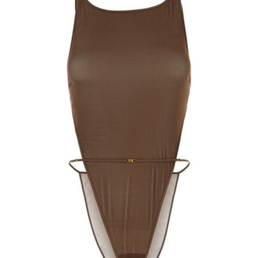 Saint Laurent Woman Brown Stretch Silk Bodysuit