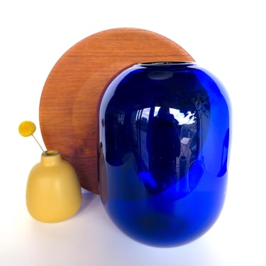 Vintage Blenko Capsule Pill Vase #8016 In Cobalt Blue By Don Shepherd, Minimalist Glass Sculpture 