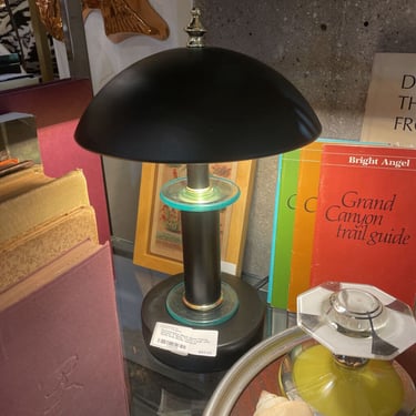 Postmodern Black Metal Flying Saucer 3 Way Touch Lamp with Gold and Glass accents
