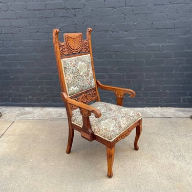 American Antique Eastlake Style Carved Oak Chair, c.1940’s 