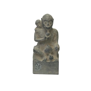 Rustic Gary Color Stone Carved Monkey Peach Accent Figure ws4224E 