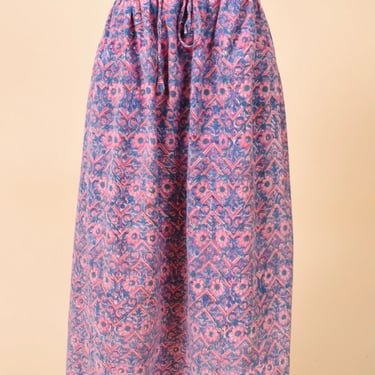 Pink and Blue Light Cotton Block Print Skirt By Anokhi, XXL