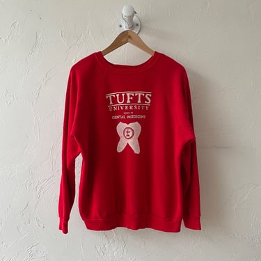 Vintage Red Tufts Dental Medicine Crewneck Sweatshirt L
