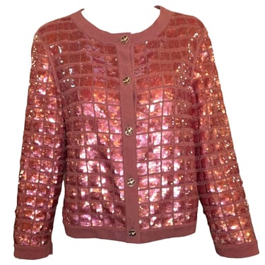Chanel 2008 Dusty Rose Sequined Cashmere Cardigan Sweater