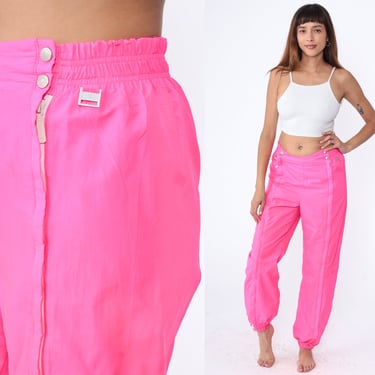 90s Hot Pink Ski Pants Lightweight Ski Pants Warm Up Streetwear Windbreaker Track Pants 1990s Nylon Sporty Vintage Retro Small Medium 