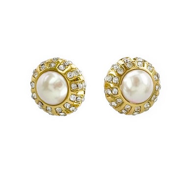 Rhinestone & Pearl Dome Button Earrings