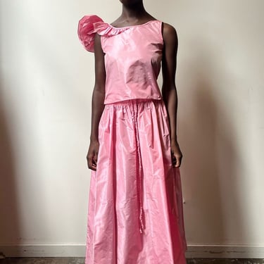 Lillie Rubin pink silk taffeta two-piece skirt set 
