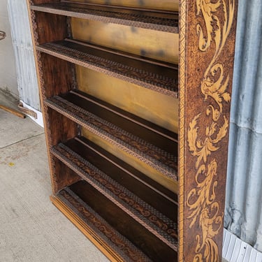 Antique 1900's Pyrography Bookshelf 