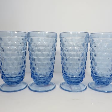 Vintage Blue Whitehall Iced Tea Glasses - 1960's Blue Colony Whitehall Stacked Cube Glasses 