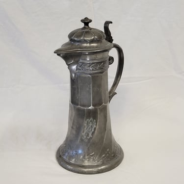 Antique Circa 1900 Art Nouveau Kayserzinn "4010" Pewter Tankard With Monogram