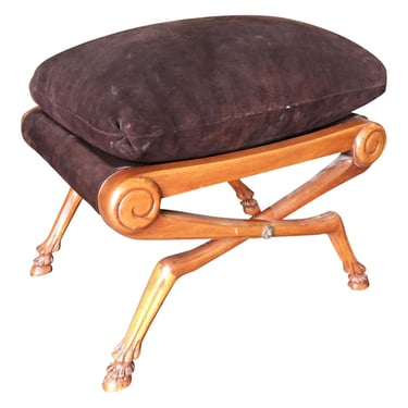 Neo Classic Style Walnut Stool w/ Brown Velvet Top 