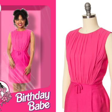 Vintage 1960s Cocktail Dress | 60s Hot Pink Silk Chiffon Wiggle Sheath Bridesmaid Party Barbiecore Mini Dress (x-small/small) 