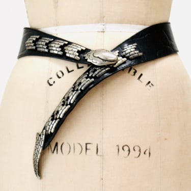 Vintage 80s Python Snake Belt Black leather Silver Metal Snake Belt Adjustable Metal 70s 80s Glam Belt Small Medium 31"-35" Belt 