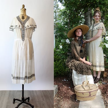 1920s EDWARDIAN cotton embroidered cape dress small medium | new spring 