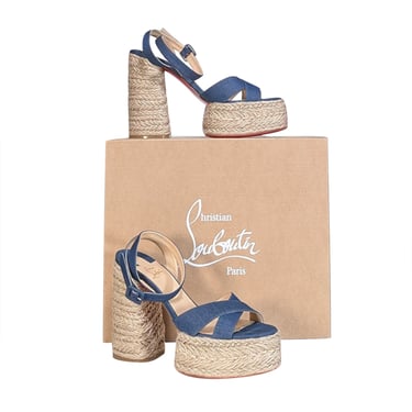 Christian Louboutin - Blue Denim Espadrille Platform "Super Mariza" Heels Sz 10