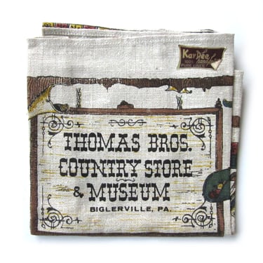 Vintage Linen Kitchen TEA TOWEL, Country Store, Thomas Bros Country Store, Biglerville PA, Kay Dee Handprints w/Tag, American Pickers 