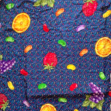 Vintage Silk Fruit 80s 90s Pop Strawberry Candy Large Blue Colorful Scarf // Scarf Bandeau Cropped Top 