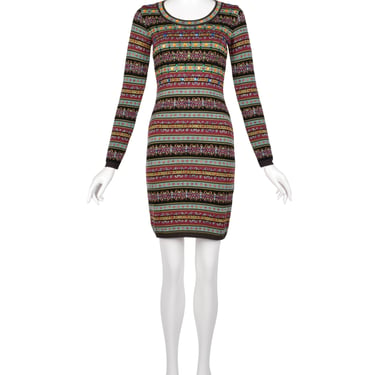 Jean Paul Gaultier Vintage AW 1990 Embellished Multicolor Fair Isle Knit Mini Dress