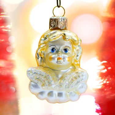 VINTAGE: Small 1.75" Poland Glass Angel Ornament - Mini Blown Figural Glass Ornament - Christmas - Holidays - SKU 30-408-00017187 