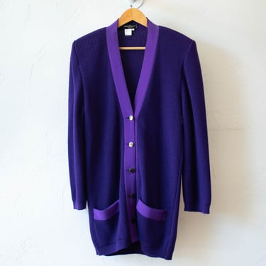 Vintage 1980s Salvatore Ferragamo Oversized Purple Wool Cardigan M/L