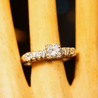 Vintage 14K White Gold Brilliant Diamond Engagement Ring, 1/2 Carat Center Stone, .015 Accent Diamonds, 2.5mm Band, 585 Ring, Size 6 3/4 US 