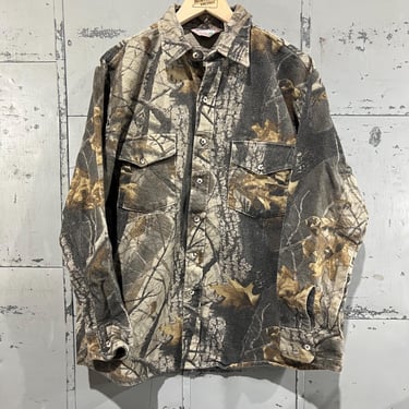 Vintage 90s Real tree Camo Chamois Flannel Button-Up Shirt camouflage 