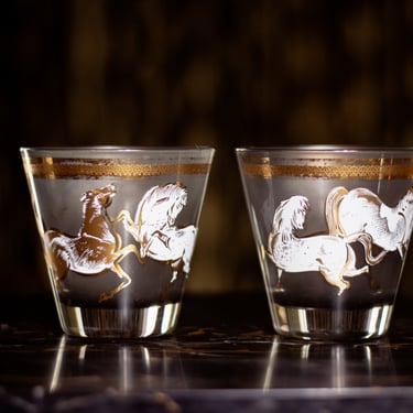 22K Gold Embossed Stallion Manhattan Glasses - a Pair
