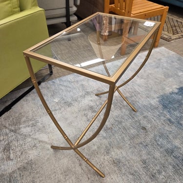 Gold Bamboo Glass Top Side Table