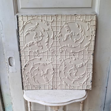 Antique White Ceiling Tin Square, Stamped Tin Ceiling Tile, Decorative Ceiling Tile Square, Architecture Salvage 032504 