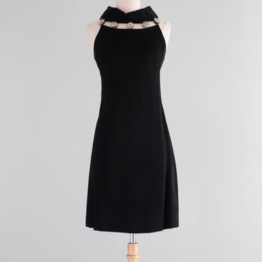 Ultra Chic 1960’s Silk Cocktail Dress With Dramatic Neckline / medium
