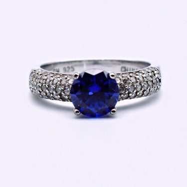 90's blue iolite pave CZ's sterling silver size 9.25 bling ring, GM 925 China multi stone statement 