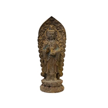 Chinese Rustic Wood Bodhisattva Kwan Yin Tara Standing Buddha Statue ws2736E 