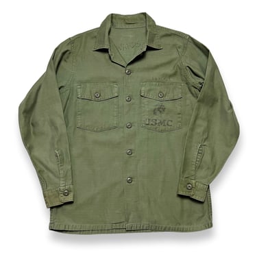 Vintage 1960s OG-107 US Marine Corps Utility Shirt ~ fits M ~ Military Uniform ~ Fatigues ~ Vietnam War ~ USMC Stencil / Named 