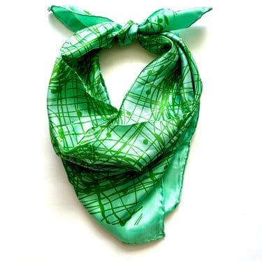 Vintage 60s Mod Silk Scarf Green 1960s Graphic Hair Scarf Accessory 