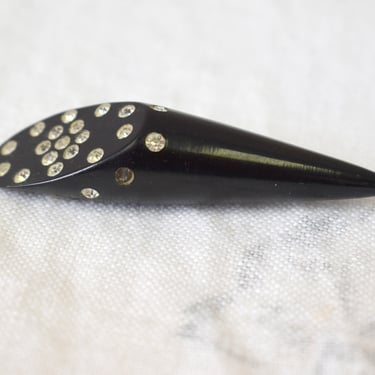 1930s Black Celluloid and Rhinestone Hat Pin 