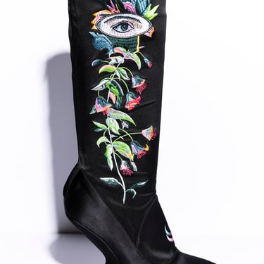 CHRISTIAN DIOR Black Nylon Embroidered Boots (Sz. 38)