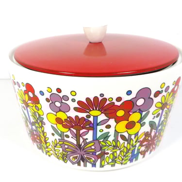 Vintage Mod Flowers Ceramic Snack Nested Bowls - International Silver Company Woodmere Ceramic Snack Set 