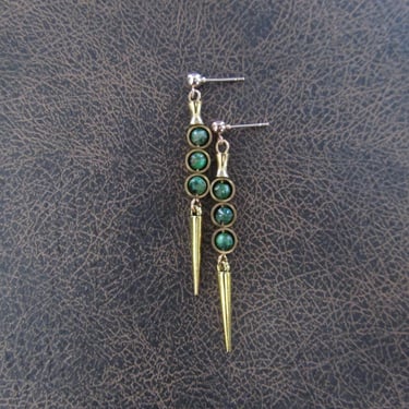 Dainty brass and jasper dangle earrings 