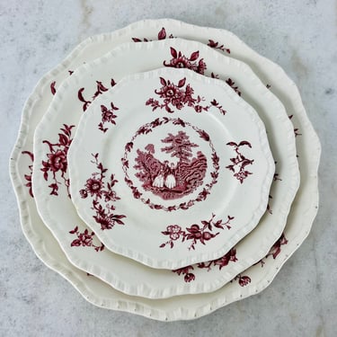 RARE Mason's Watteau  Patent Ironstone Dish Set, 23 pieces, Pink and Cream English Floral Landscape transferware, made in England, gift 