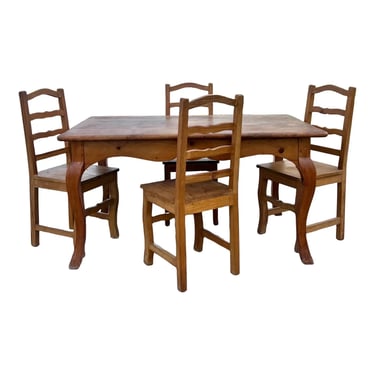 Rustic Pine Farmhouse Dining Table & 4 Chairs 
