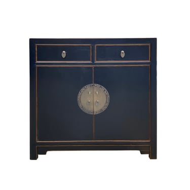 Chinese Moon Face Narrow Black Lacquer Drawers Side Table Cabinet cs7462E 