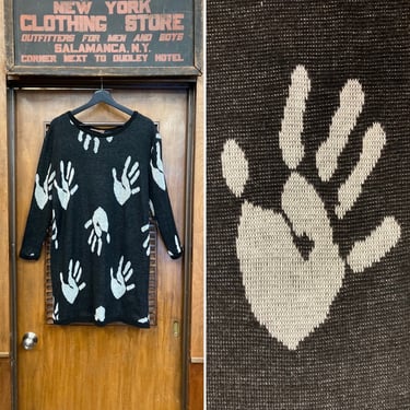 Vintage 1980s Betsey Johnson Style Handprint New Wave Punk Sweater Dress, New Wave, 1980s Dress, Vintage Sweater Dress, Knit, Hand Print 