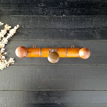 French Antique Faux Bamboo Clothes Rack,  3 Peg Wall Coat Rack, Mushroom Wood Rack, Rustic French Farmhouse, French Hat Rack 