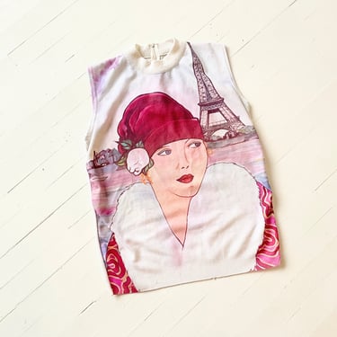 Vintage Deco Lady + Eiffel Tower Print Top 
