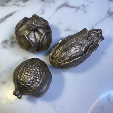 Set of three (3) resin autumnal seed pod table sculptures 