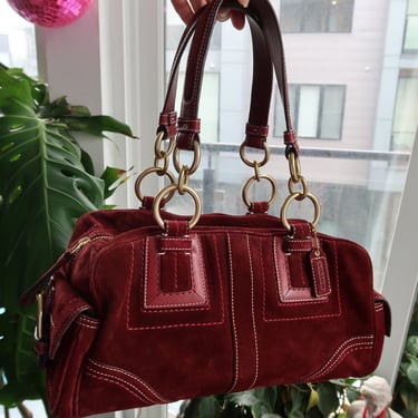 Vintage Red Suede Coach Bag