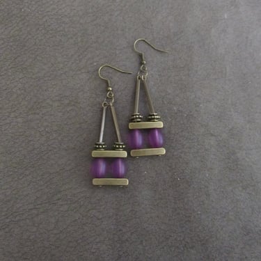 Mid century modern bronze an purple earrings 