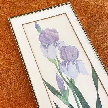 Vintage Ed Cota Lithograph 1980s Retro Size 32x15 Contemporary + Purple Iris + Flower Print + Home and Wall Decor + Modern Floral Art 