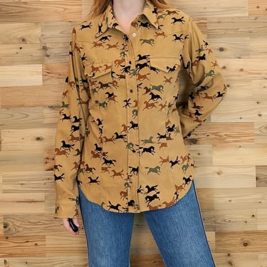 90's Western Vintage Wild Horses Pearl Snap Rodeo Shirt 