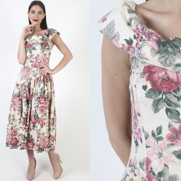 Jessica McClintock Floral Dress, Vintage Gunne Sax Sundress, 80s Romantic Victorian Rose Print 